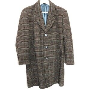 Men's Vintage fully lined wool HEAVY coat size 46R Plaid Houndstooth coat